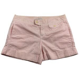 TOMMY HILFIGER Womens Sz 10 Striped Shorts White Pink Casual Bottom 100% Cotton